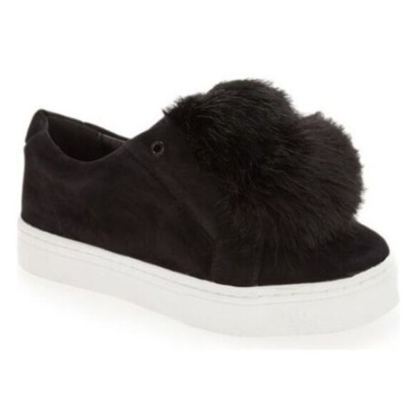 Sam Edelman Women's Black Leya Pom-Pom Faux Fur-Embellished Velvet Sneaker 7.5M - Picture 4 of 16